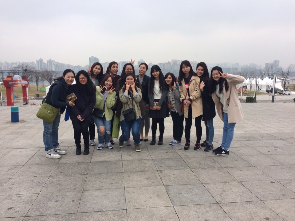 Outdoor class with language school classmates and a teacher